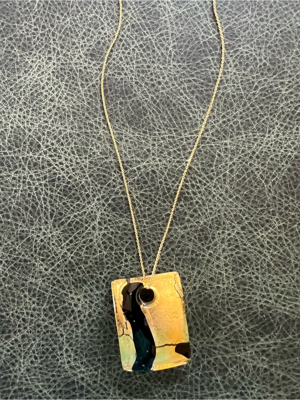 Italian Gold Necklace with Glass Pendant Black Gold Chain 18 in - Picture 2 of 16